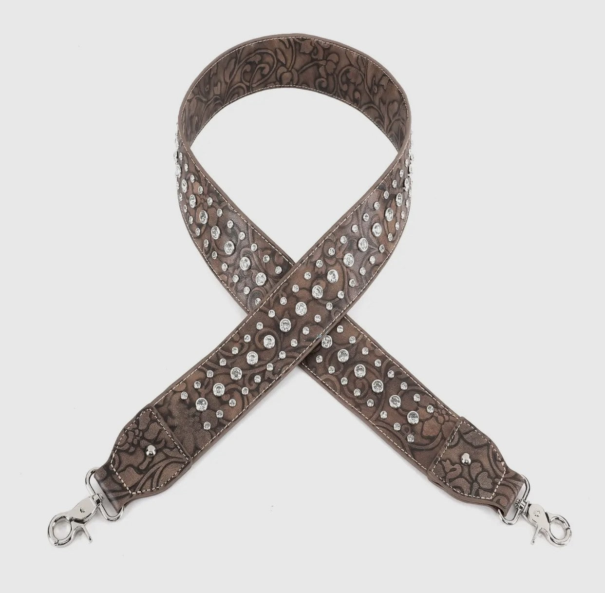 Vegan Leather Brown Studded Guitar Handbag Strap